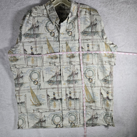 Reyn Spooner XL Beige Button Up Short Sleeve Hawaiian Shirt Ships Ports Angler - Picture 5 of 8